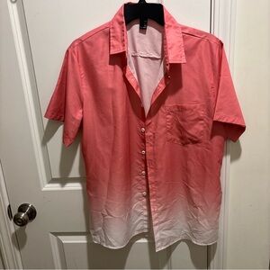 Coral to White Ombre Short-Sleeve Button Up Shirt